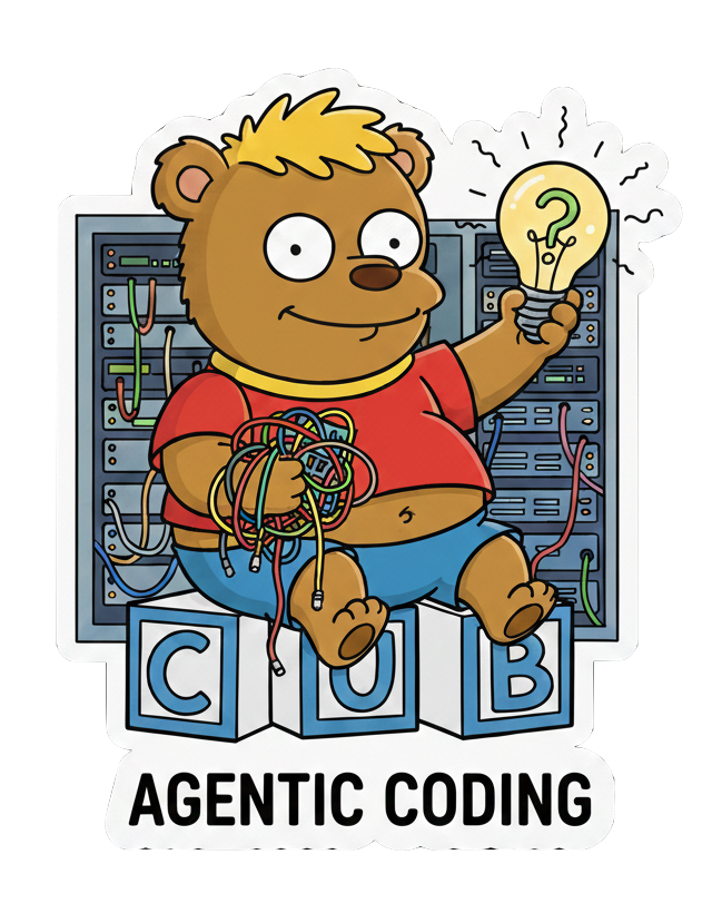 Cub mascot - a bear cub tangled in server wires holding a lightbulb